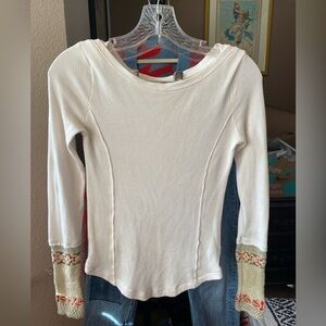 Free People Fair Isle Knit Wool Sleeve Cuffs Thermal Top XS Cream